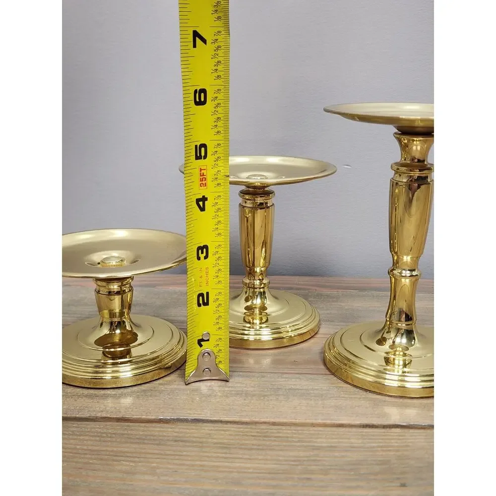 Set of 3 Baldwin Solid Brass Candle Holder Set 3 Inch 4.5 Inch And 6 Inch
